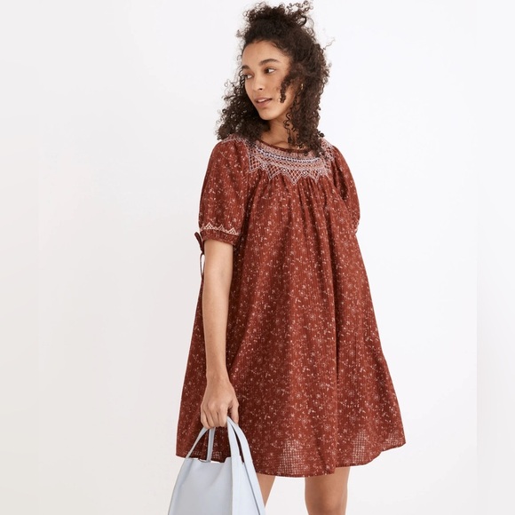 Madewell Embroidered Puff-Sleeve Babydoll Dress in Dotted‎ Vines size XXS - Picture 1 of 11